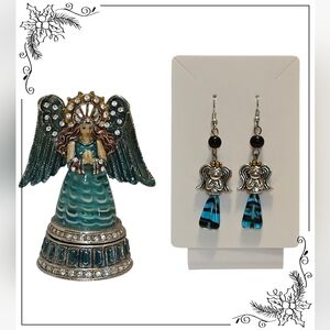 Fitz and Floyd 2006 Guild Holiday Angel Trinket Box with Angel Earrings